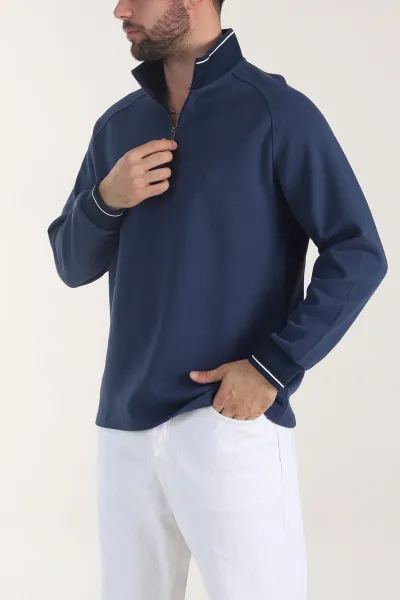 Petrol Yarım Fermuarlı Dik Yaka Erkek Sweatshirt 406951