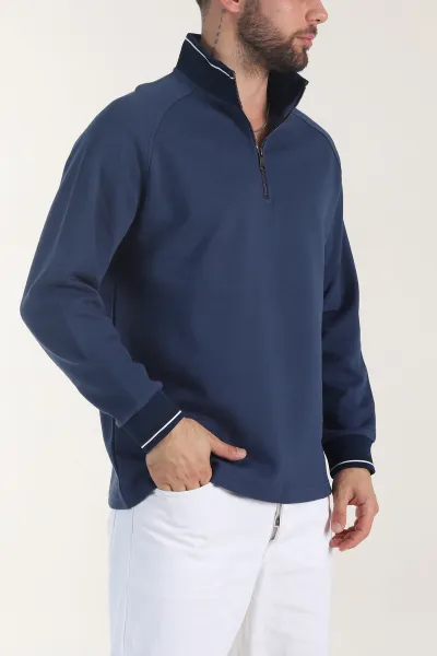 Petrol Yarım Fermuarlı Dik Yaka Erkek Sweatshirt 406951