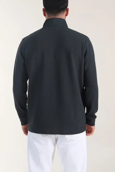 Petrol Yarım Fermuarlı Dokulu Dik Yaka Erkek Sweatshirt 406936
