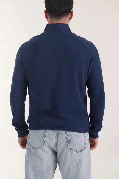 Petrol Yarım Fermuarlı Nakış Detaylı Erkek Sweatshirt 406852