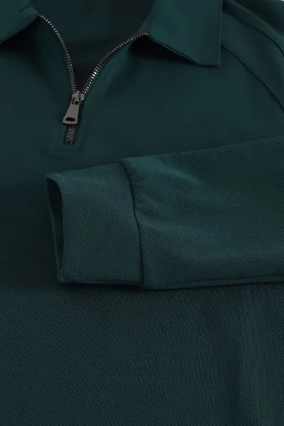 Petrol Yarım Fermuarlı Polo Yaka Erkek Sweatshirt 397127