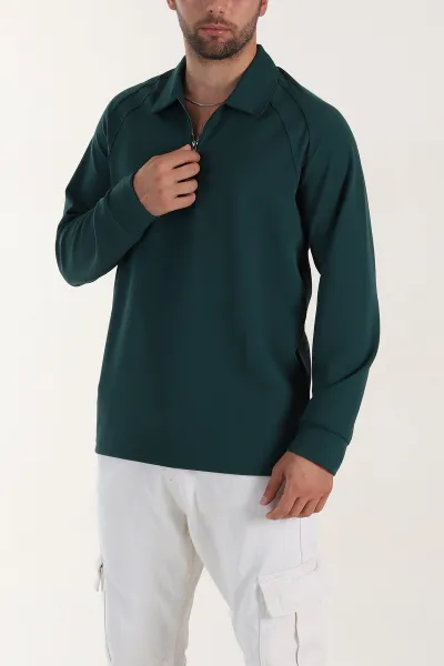 Petrol Yarım Fermuarlı Polo Yaka Erkek Sweatshirt 397127