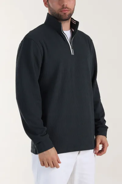 Petrol Yarım Fermuarlı Polo Yaka Erkek Sweatshirt 410871