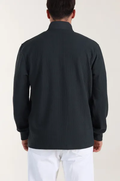 Petrol Yarım Fermuarlı Polo Yaka Erkek Sweatshirt 410871