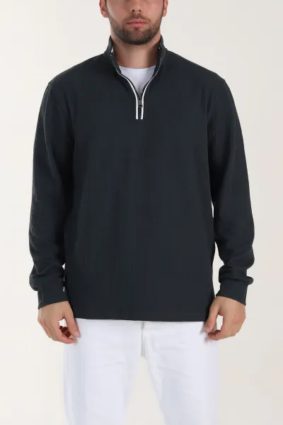 Petrol Yarım Fermuarlı Polo Yaka Erkek Sweatshirt 410871