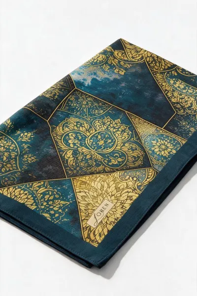 Petrol Yeşili 90x90 Cm Dijital Baskılı Mosaic Desen Soft Eşarp 498607