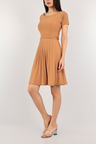 Pliseli Kemerli Elbise 110252