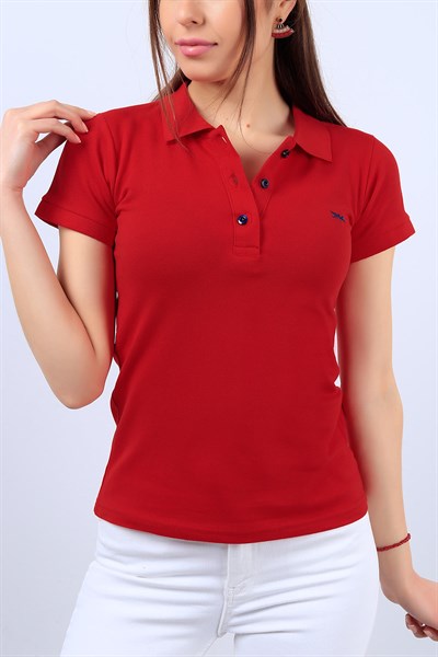 Polo Yaka Kırmızı Bayan Tişört 11616B