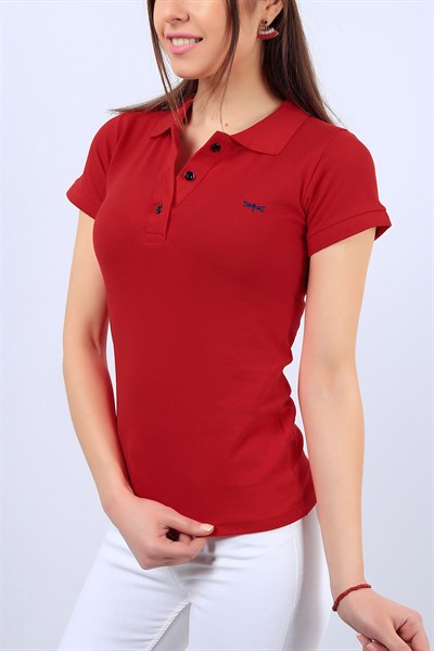 Polo Yaka Kırmızı Bayan Tişört 11616B