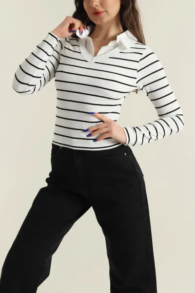 Poplin Yakalı Fitilli Kadın Bluz 426754