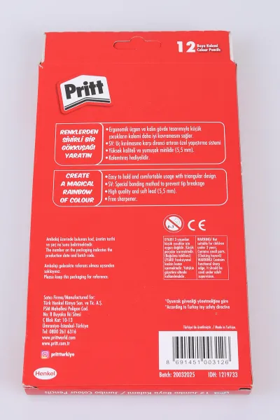 Pritt  12 Renk Jumbo Üçgen Kuru Boya Kalemi Seti 466727