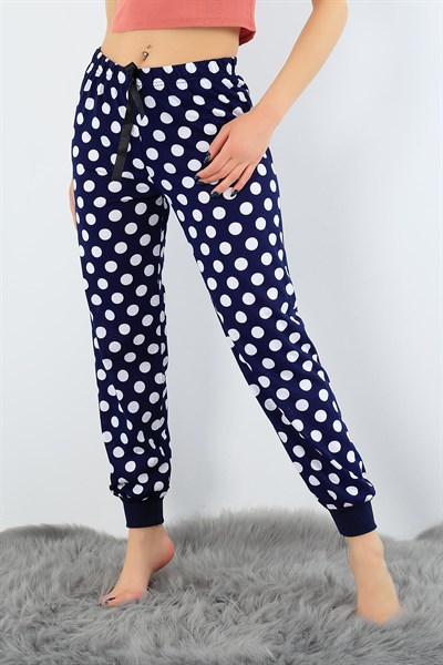 Puantiyeli Lacivert Bayan Pijama Altı 31349