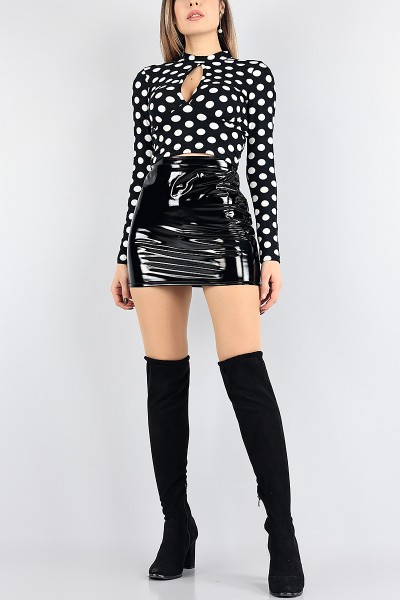Puantiyeli Pamuk Dokulu Crop Bluz 88455