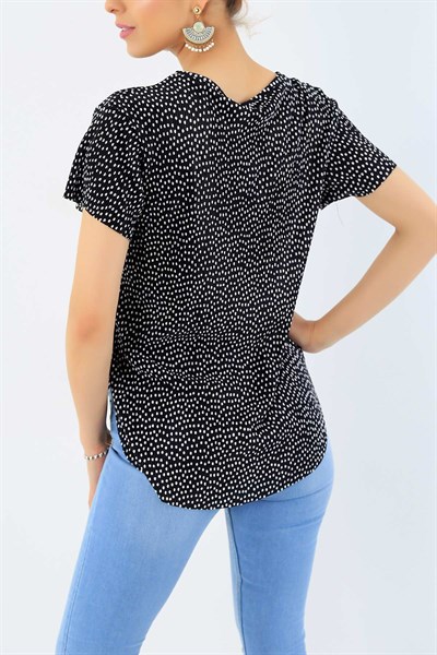 Puantiyeli Piliseli Siyah Bluz 33624