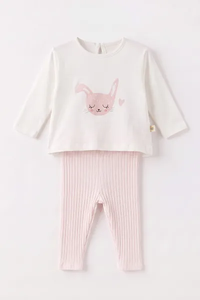 Pudra (0-12 Ay) Fitilli Taytlı Yeleği Ponponlu Kız Bebek 3'lü Takım 473368