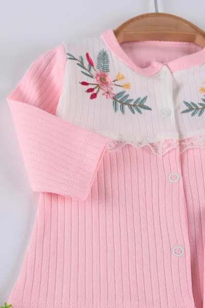 Pembe (0-3 Ay) Çiçek Nakışlı Dantel Detay Kız Bebe Takım 237233