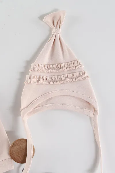 Pudra (0-3 Ay) Papatyalı Ayıcık Baskılı   Patikli Kız Bebek 3'lü Zıbın Takım 453757