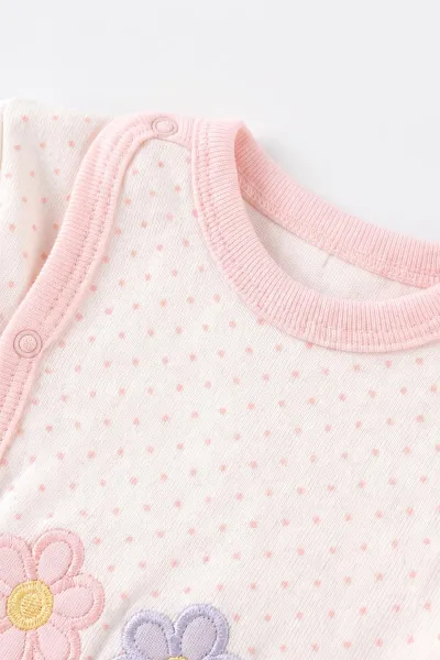 Pudra (0-3 Ay) Puantiyeli Papatya Nakışlı Patikli 3'lü Kız Bebek Takım 477171