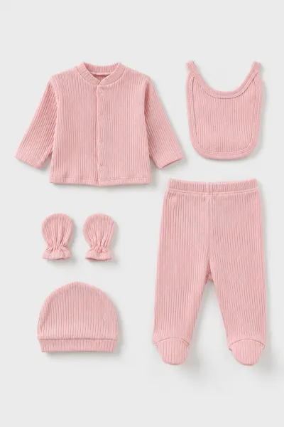 Pudra (0-3 Ay) Raporlu Penye Kutulu Unisex 5'li Hastane Çıkış Seti 476626