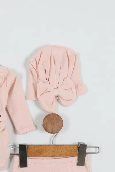 Pudra (0-3 Ay) Yaka Fırfırlı Nakışlı Kız Bebe Takım 289108