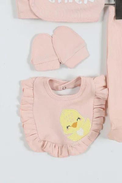 Pudra (0-3 Ay) Yaka Fırfırlı Nakışlı Kız Bebe Takım 289108