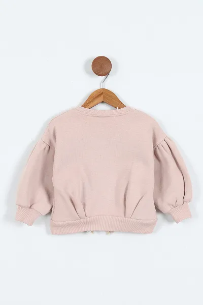 Pudra (0-4 Yaş) Fiyonk ve Taş Baskılı 3  İp Şardonlu Kız Çocuk Sweatshirt 415023