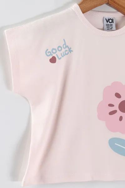 Pudra (0-4 Yaş)Çiçek Baskılı Tişörtlü Taytlı Kız Çocuk 2'li Takım 457310