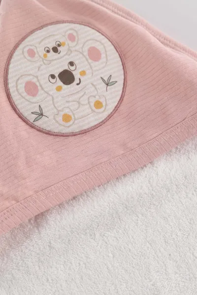 Pudra (0-6 Ay ) Koala  Nakışlı Bebek Havlu Takım 476307