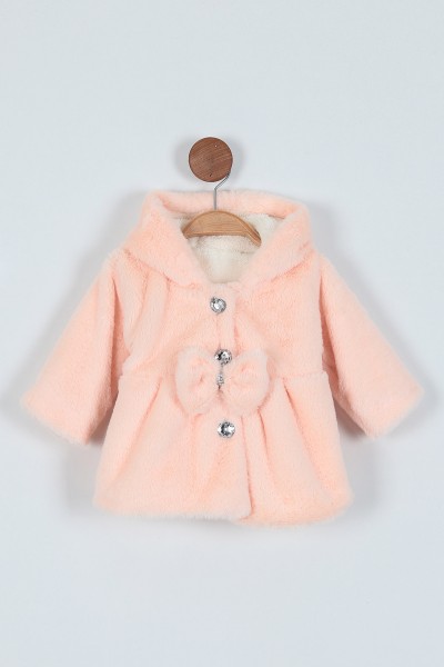 Pudra (1-3 Yaş) Taş Detaylı Fiyonklu Kürklü Kız Bebe Mont 220923