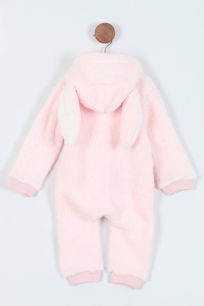 Pudra (1-3 Yaş) Tavşan Nakışlı Kapşonlu Welsoft Kız Bebe Tulum 217160