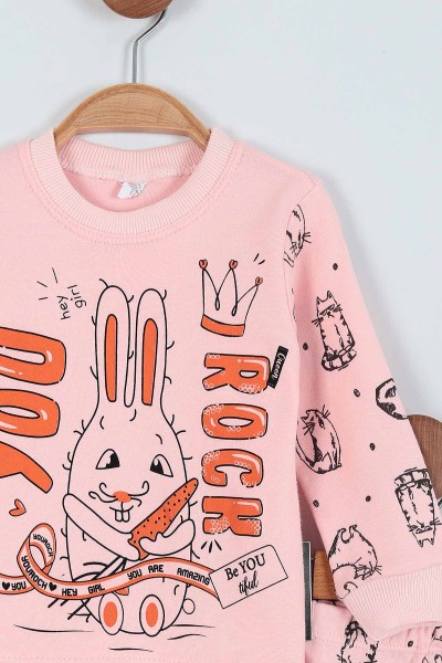 Pudra (1-3 Yaş) You Rock Baskılı Kız Çocuk Pijama Takım 219638