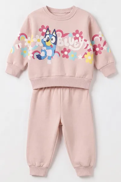 Pudra (1-4 Yaş) Çiçek Baskılı   3 İp Şardonlu Kız Bebek&Çocuk Kışlık Takım 494935