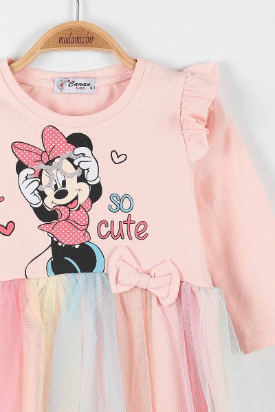 Pudra (1-4 Yaş) Minnie Mouse Baskılı Kız Çocuk Elbise 174904