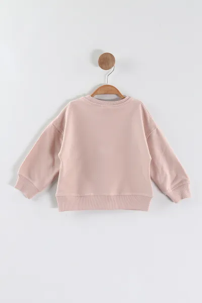 Pudra (1-4 Yaş)Çiçek Motifli Kız Çocuk Sweatshirt 432887