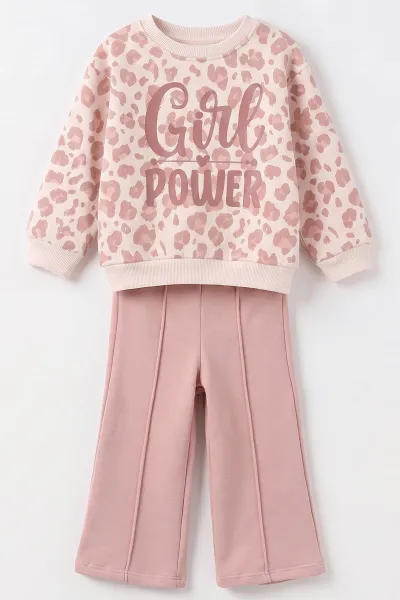 Pudra (1-5 Yaş) Girl Power Baskılı Alt Çimalı İçi Şardonlu Kız Çocuk Kışlık Takım 493960
