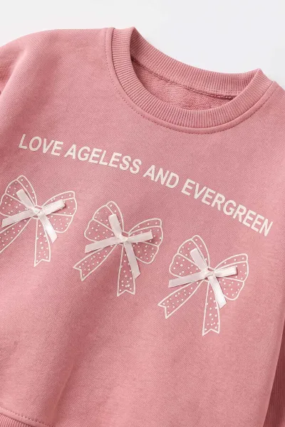 Pudra (1-5 Yaş) Love Baskılı 3 İp Şardonlu Kız Bebek&Çocuk Kışlık Takım 499378