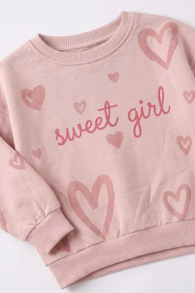 Pudra (1-5 Yaş) Sweet Girl Baskılı 3 İp Şardonlu Kız Çocuk Kışlık Takım 499766