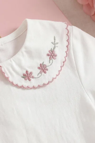 Pudra (1-5 Yaş)Yakası Nakışlı Tüllü Etekli Kız Çocuk Takım 467138