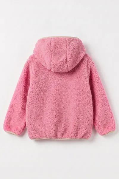 Pudra (1-8 Yaş) Nakışlı Kapüşonlu Kanguru Cepli Yarım Fermuarlı Kuzu Kız &Bebek Çocuk Sweatshirt 496331