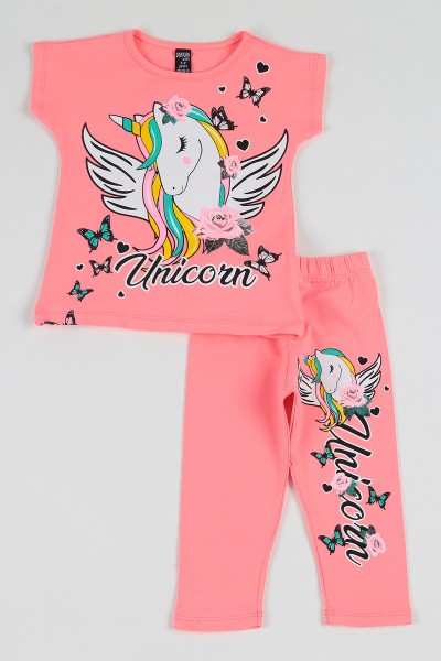 Pudra (1-8 yaş) Unicorn  Baskılı Kız Çocuk Taytlı Takım 114464