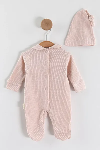 Pudra (1-9 Ay)Çiçek Nakışlı Fisto Detaylı Patikli Kız Bebek Tulum 434932