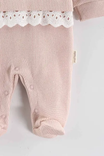 Pudra (1-9 Ay)Çiçek Nakışlı Fisto Detaylı Patikli Kız Bebek Tulum 434932