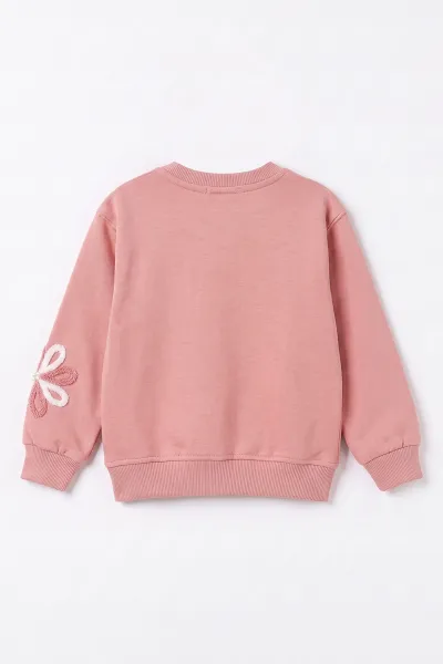 Pudra (2-11 Yaş) Süzene Nakışlı İçi Şardonlu Kız Çocuk Sweatshirt 499984