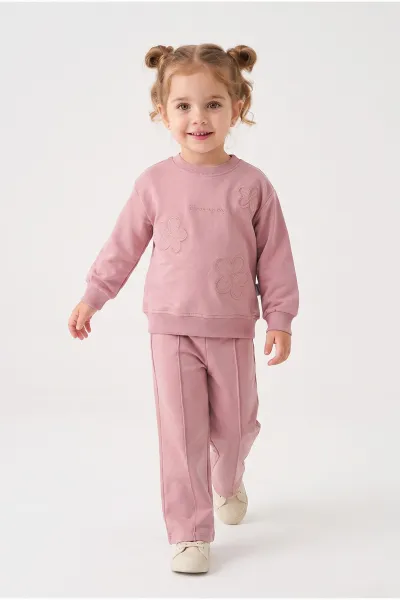 Pudra (2-5 Yaş) Çiçek Nakışlı Kız Çocuk Takım 471308