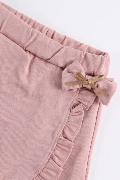Pudra (2-6 Yaş) Gabardin Şort Etekli Peluş Yelekli Kız Çocuk 3'Lü Takım 483644