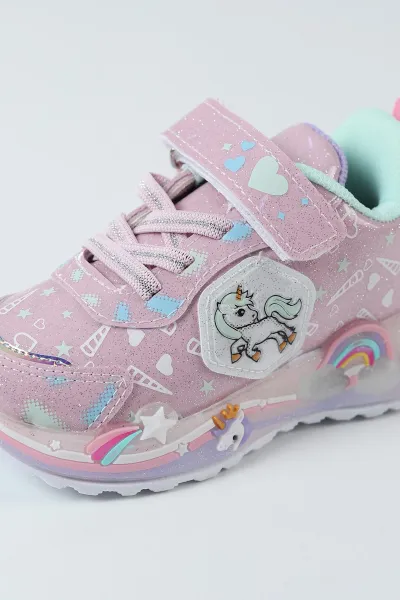 Pudra ( 26 - 33 ) Işıklı Bağcıklı Kız Çocuk Spor Ayakkabı 488096