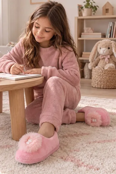 Pudra ( 29 - 34 ) Peluş Figürlü Kız Çocuk Panduf 495174
