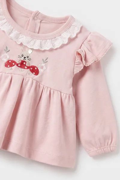 Pudra (3-12 Ay) Mantar Nakışlı Fırfırlı Kız Bebek 2'li Takım 476029