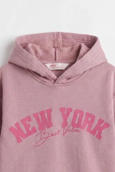 Pudra (3-12 Yaş) Baskılı 3 İp Şardonlu Kapüşonlu Kız Çocuk Sweatshirt 473950