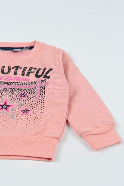 Pudra (3-12 Yaş) Beautiful Baskılı Kız Çocuk Sweatshirt 92670